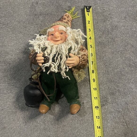 St. Patrick's Day Leprechaun Figure with Pot of Gold 12" Standing Leopard Coat - Picture 4 of 11